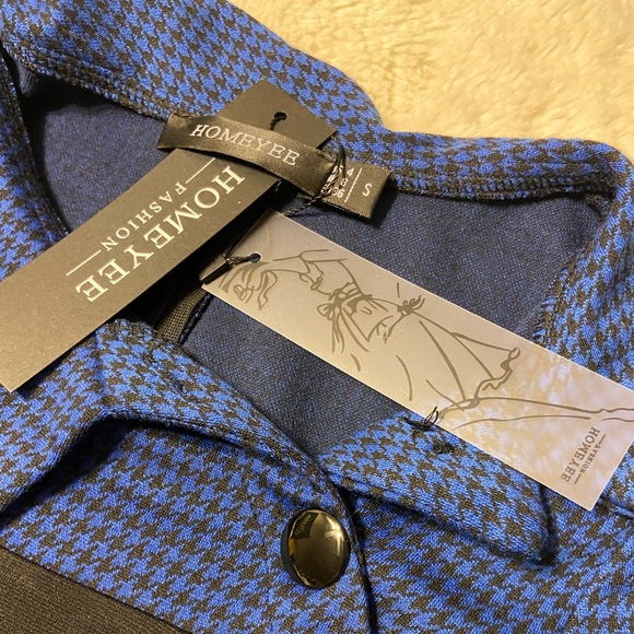 NWT! HOMEYEE Women's Retro Chic Colorblock Lapel Career Tunic Dress blue S (4) - Picture 8 of 13